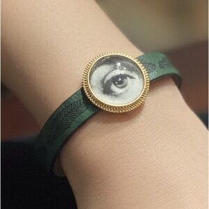 Fornasetti inspired Green and Gold Eye Bracelet